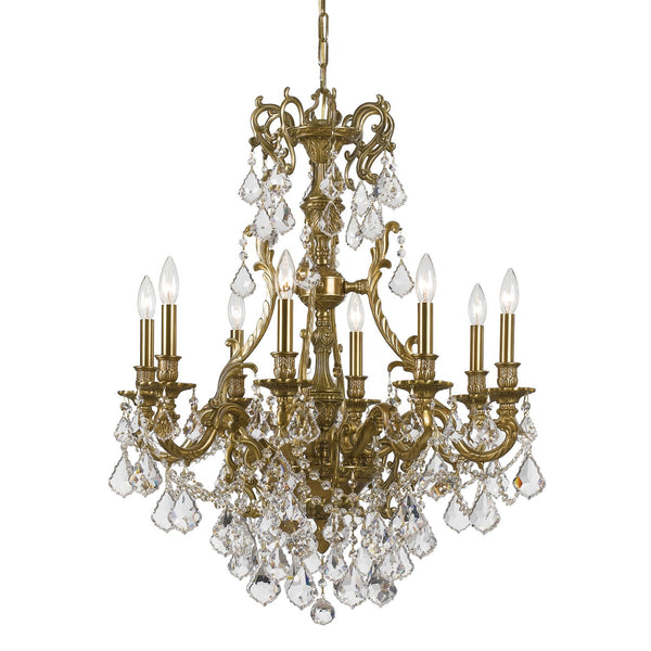 Yorkshire Ornate Aged Brass Eight-Light Chandelier with Swarovski Spectra Crystal