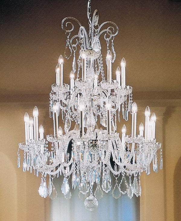 24 Lights Bohemian Crystal chandelier in polished chrome finish