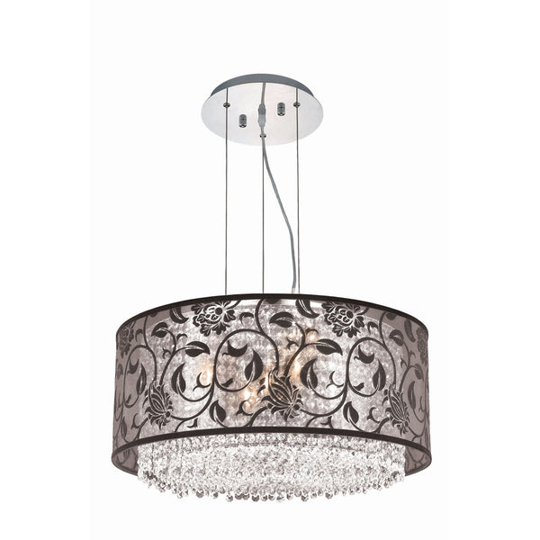 Moda Chrome Five-Light Black Shade Pendant with Rosaline and Clear Royal Cut Crystal