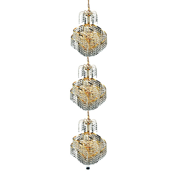 Spiral Gold Nine-Light 14-Inch Three-Tier Pendant with Royal Cut Clear Crystal