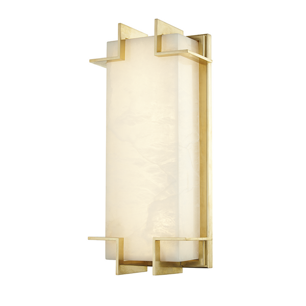 Wall Sconce, 1-Light, LED, Aged Brass, Alabaster Diffuser, 14.75"H (3915-AGB A2JV0)