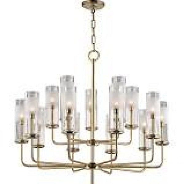 Chandelier, 15-Light, Aged Brass, Clear Shade, 29.75"W (3930-AGB 9WGH1)