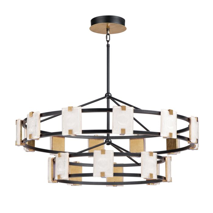 Radiant  Transitional Chandelier in Black and Gold Leaf