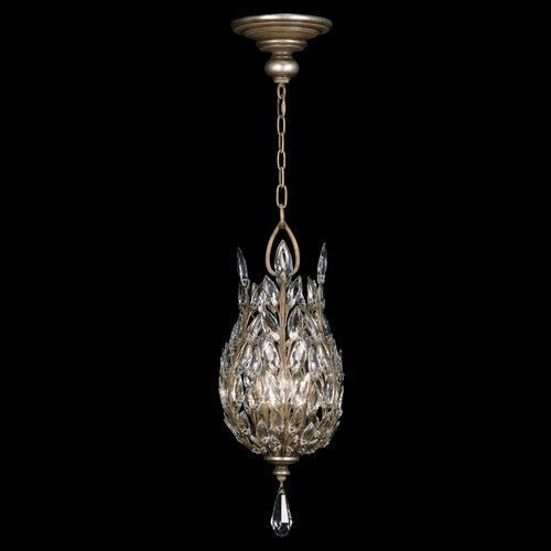 Crystal Laurel Three-Light Lantern in Warm Silver Leaf Finish