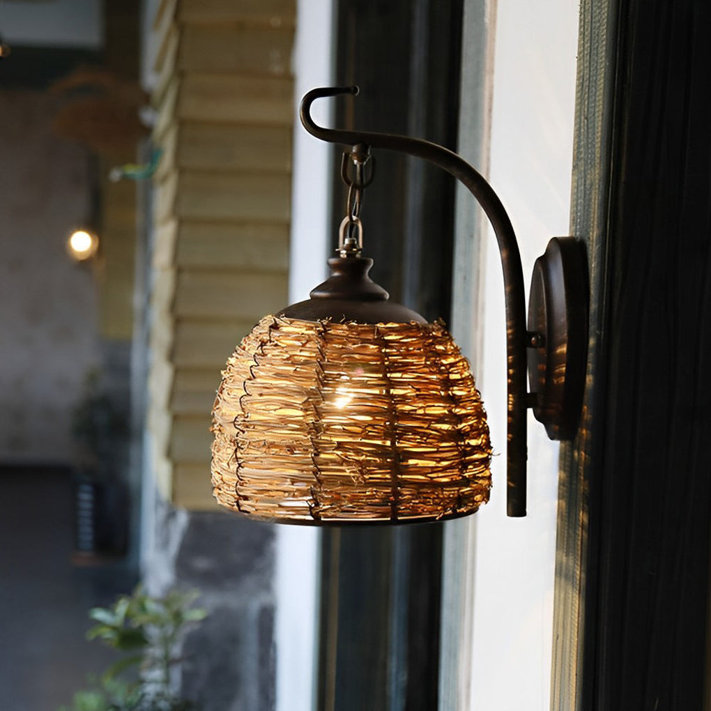 Hand Weaving Rattan Grass Iron Retro Rustic Wall Lamp Wall Light Fixture