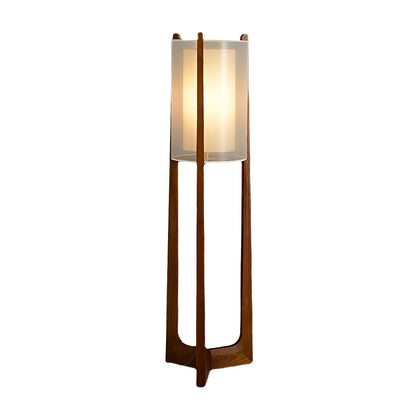 Rustic Japanese-style Wood Standing and Double Shaded LED Floor Lamp