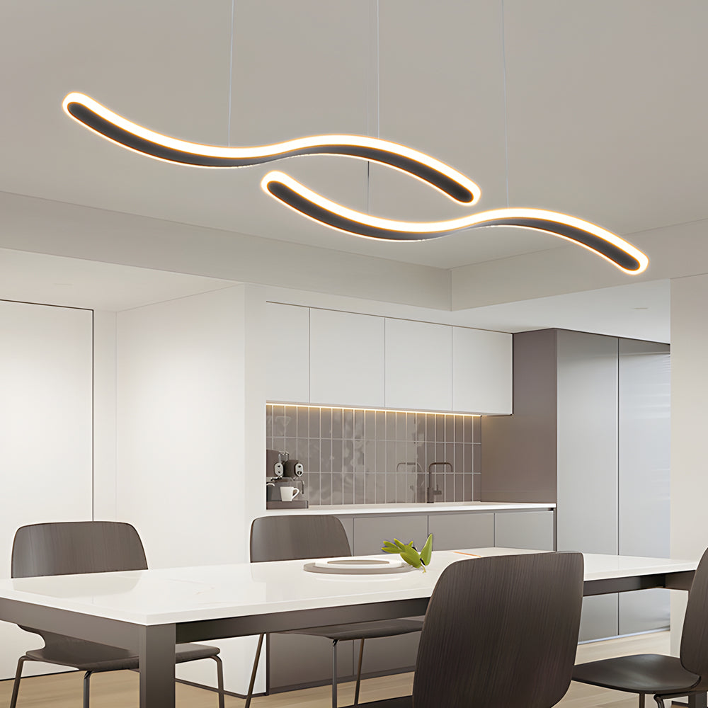 2-Wavy Line LED Dining Room Pendant Light - 3-Step Dimming