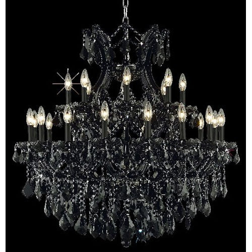 Black Twenty-Four Light Chandelier with Jet/Black Royal Cut Crystals