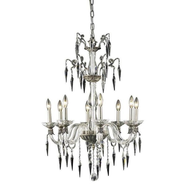 Grande Pewter Eight-Light Chandelier with Elegant Cut Crystal