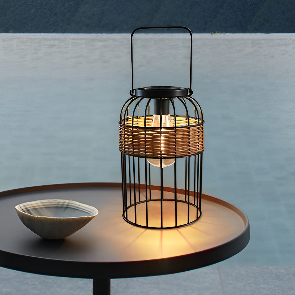 Portable Lantern Shape Rattan Waterproof Intelligent Solar Night Light