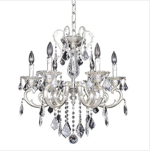 Silver Six-Light Chandelier with Firenze Clear Crystal