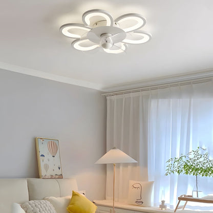 19.7 in. 6-Speed White Flush Mount Flower Ceiling Fan Light