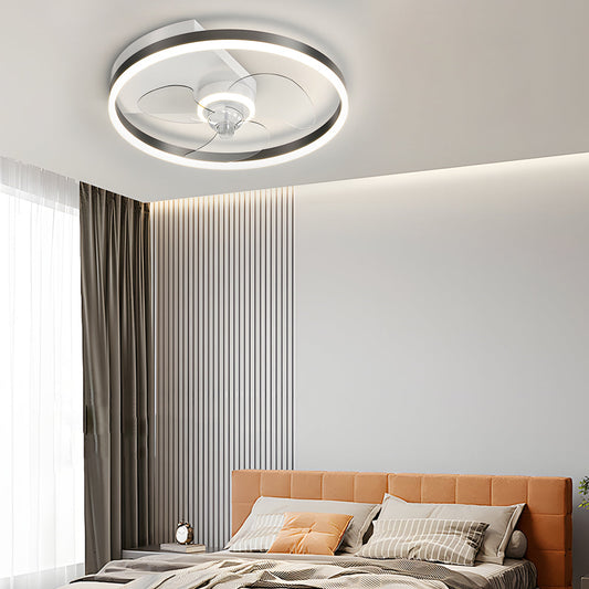 Simple Round Silent LED Three Step Dimming Modern Flush Mount Ceiling Fans