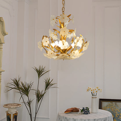 French Style 4-Light Glass Flower Bouquet Chandelier