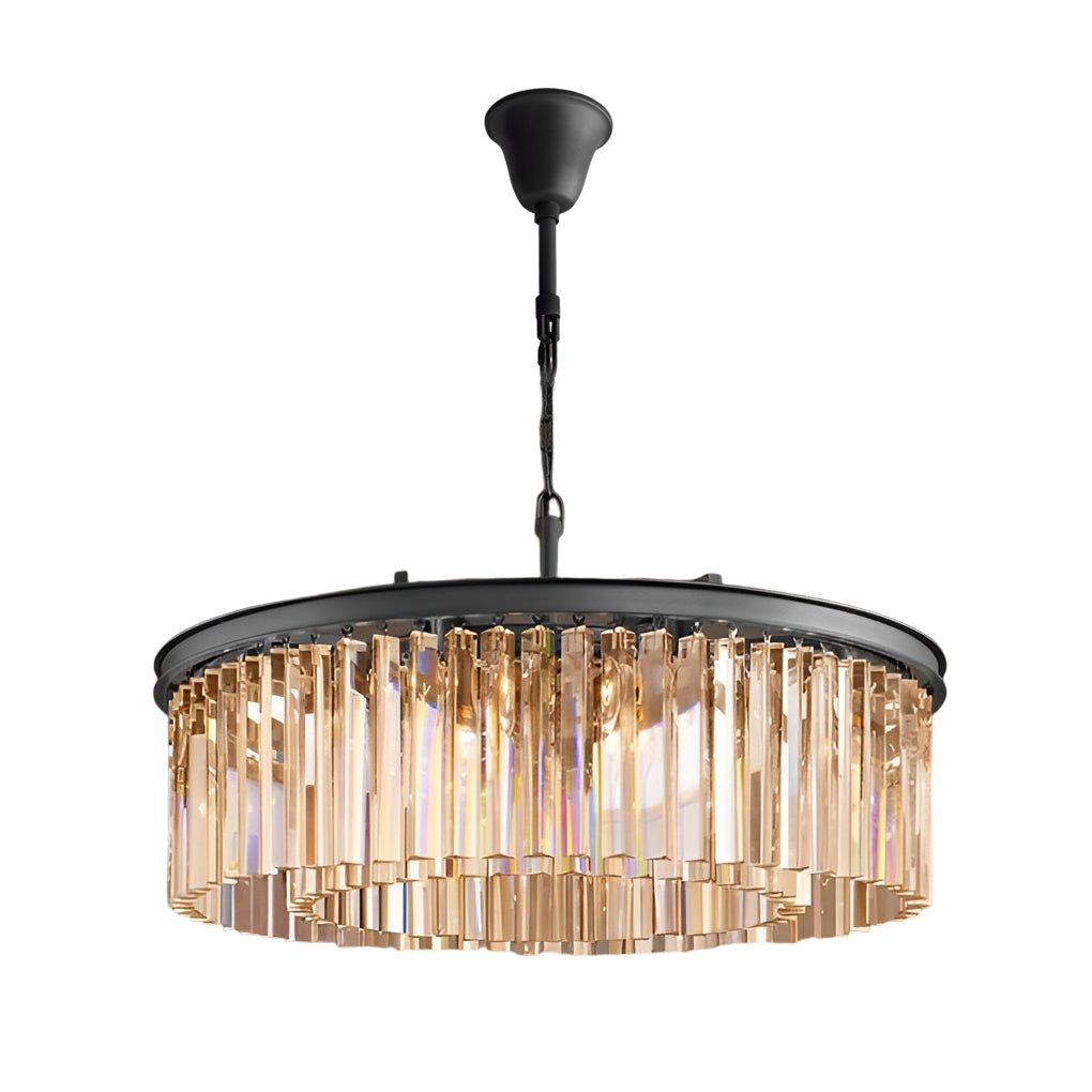 Round Metal Crystal Strip Retro American Style Chandelier Pendant Lamp