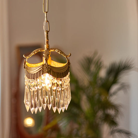 Retro Crystal Pendant Tassels 3 Step Dimming French Style Pendant Lights