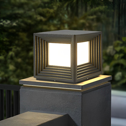 Square Creative Waterproof LED Black Modern Solar Post Caps Lights