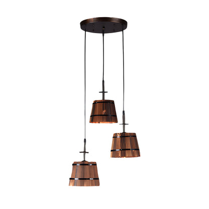 1/3-Light Rustic Wood Bucket Shade Pendant Lighting for Cafe Bar