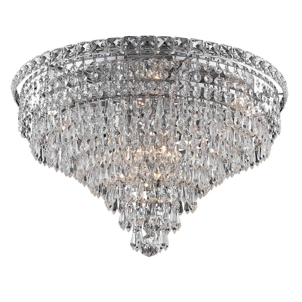 Tranquil Chrome Ten-Light 20-Inch Flush Mount with Royal Cut Clear Crystal