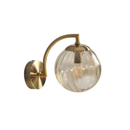 1-Light Curved Arm Wall Sconce with Ball Rib Glass Ball Shade