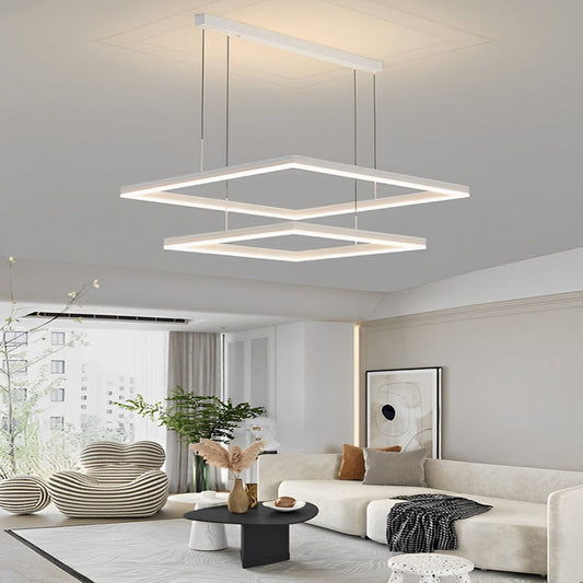 Ultra Thin Square Rings Three Step Dimming LED White Modern Chandelier