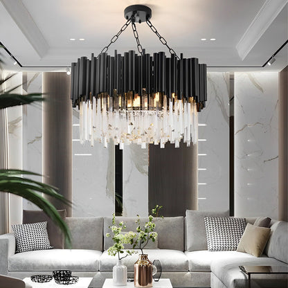 Circular Clear Crystal Metal Black Modern Chandelier Pendant Lamp