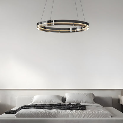 Black Glass Dimmable LED Ring Pendant Chandelier