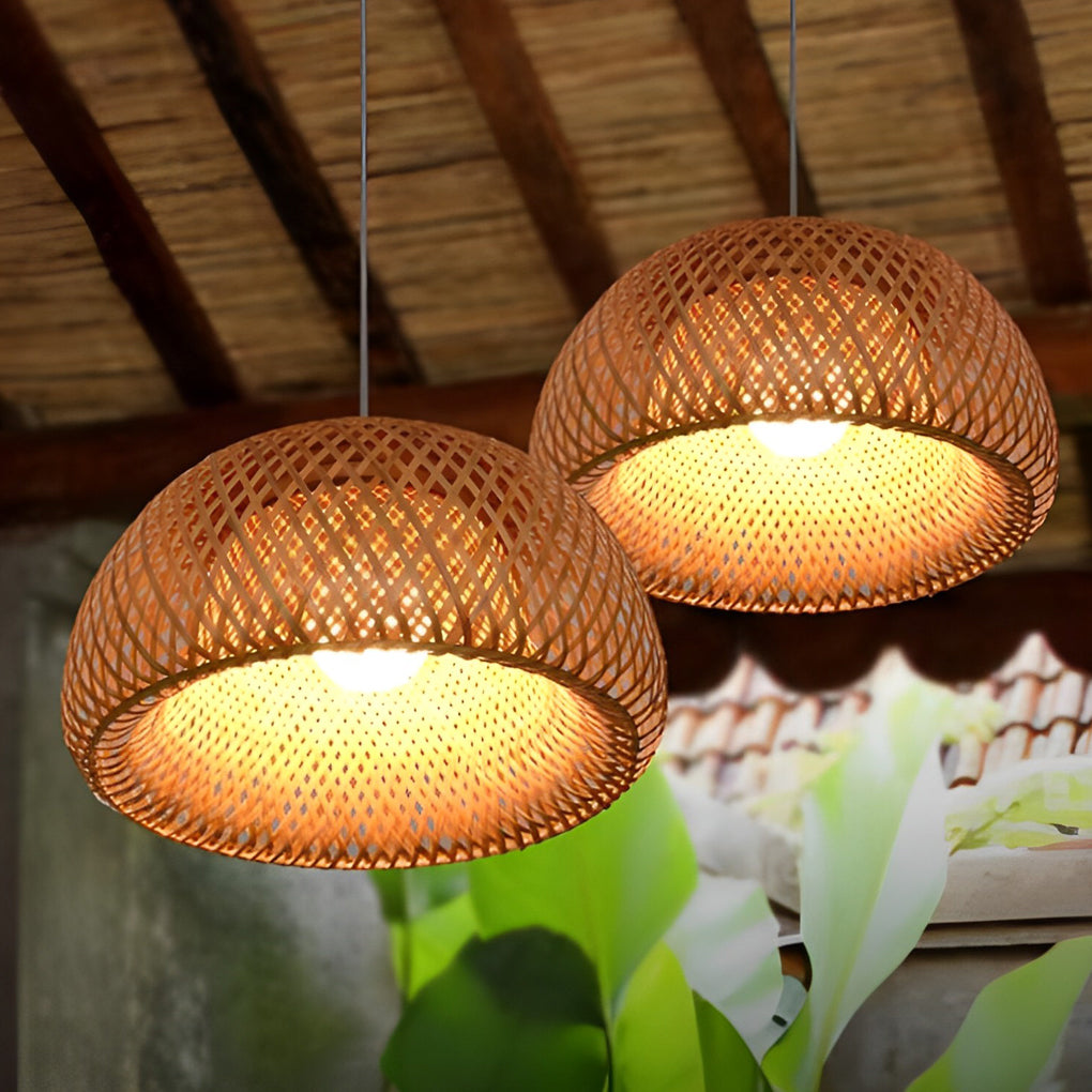 Creative Hand-woven Bamboo Lantern Three Step Dimming LED Chandelier