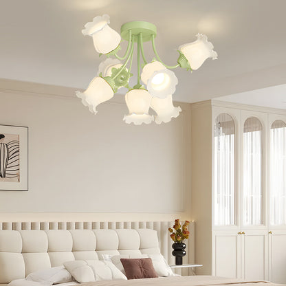 7 Heads White Flowers 3 Step Dimming Creative Modern Ceiling Light Fixture