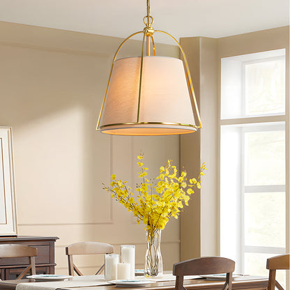 Trapezoid 13.8’’ Wide Pendant Gold Fixture with White Fabric Shade