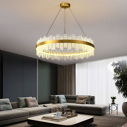 Round Dimming LED Glass Modern Crystal Chandelier Hanging Lamp Pendant Light