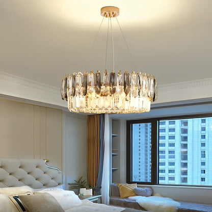 Double Layer Round Electroplated Metal Crystal Gold Modern Chandelier