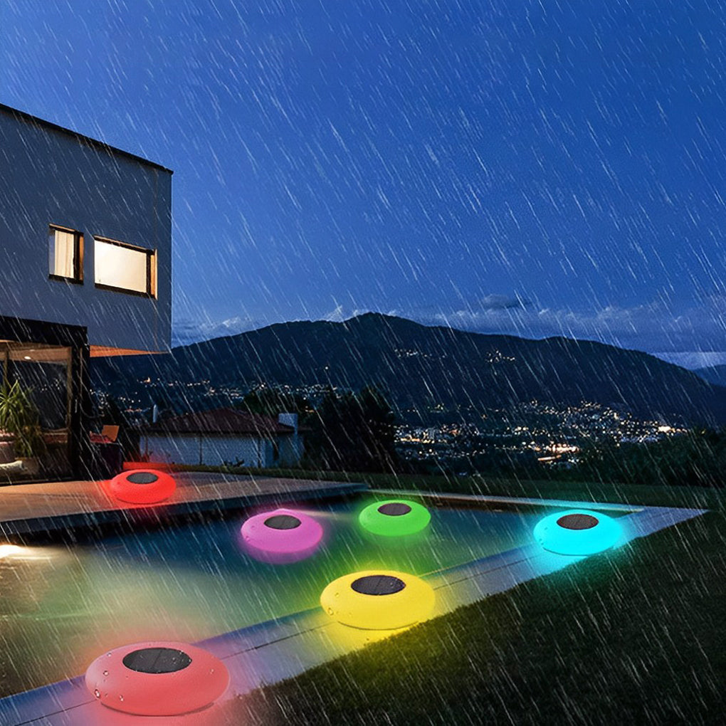 Round Colorful RGB LED Waterproof Solar Modern Outdoor Lights Pool Lights