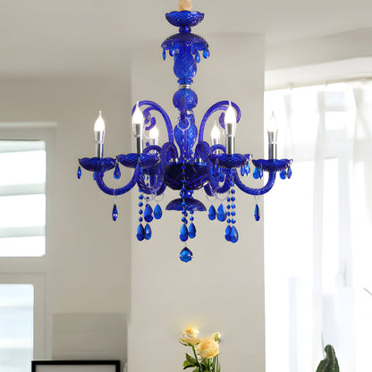 Retro Elegant Crystal Glass Candles LED 3 Step Dimming Blue Chandelier