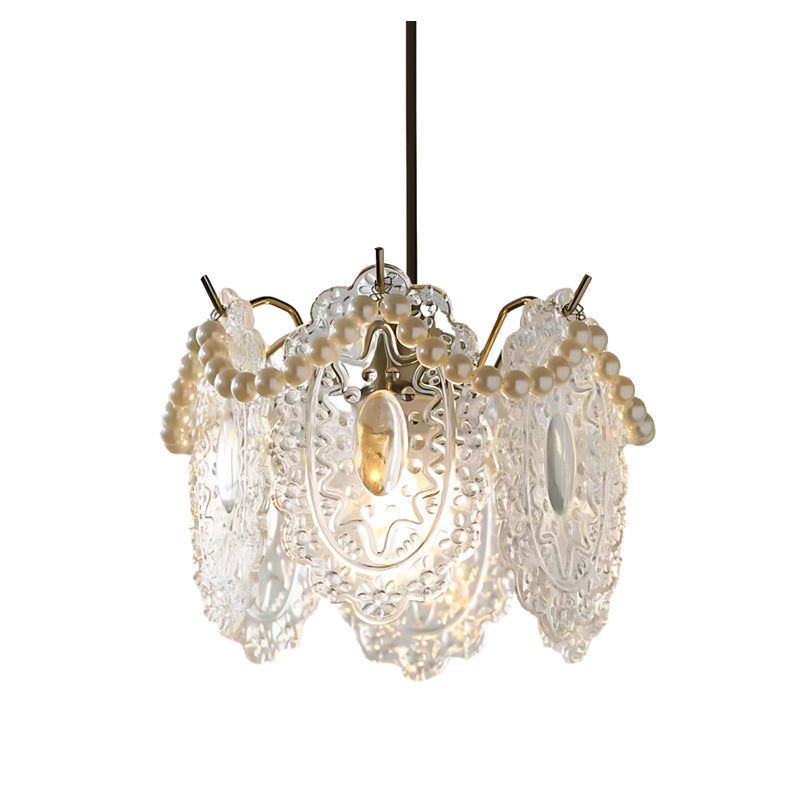 Glass Feathers Seashells Three Step Dimming French Style Chandelier