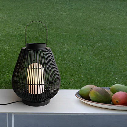 Portable Black Modern Iron Woven E27 Pillar Accent Outdoor Lantern