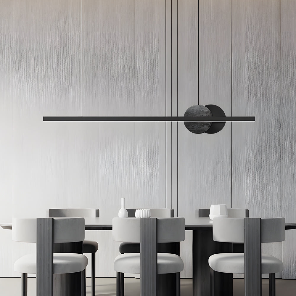 Black Linear Round Marble LED Pendant Light