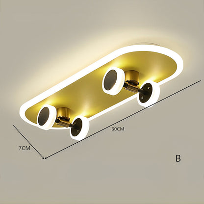 Cartoon Skateboard-shaped Dimmable LED Gold Modern Ceiling Lights