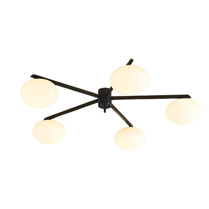 White Glass Bubble Black Semi-Flush Ceiling Light