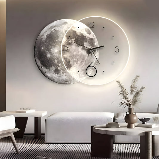 Moon Lunar Wall Clock USB Remote Control Power Bank LED Wall Painting Lamp