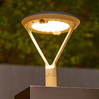 Modern Round Dual Motion Sensor LED Solar Post Lights - Outdoor Pillar Lamp