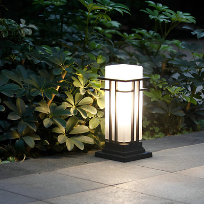 Outdoor Waterproof Frosted Glass Black Retro Fence Post Lights Column Lights