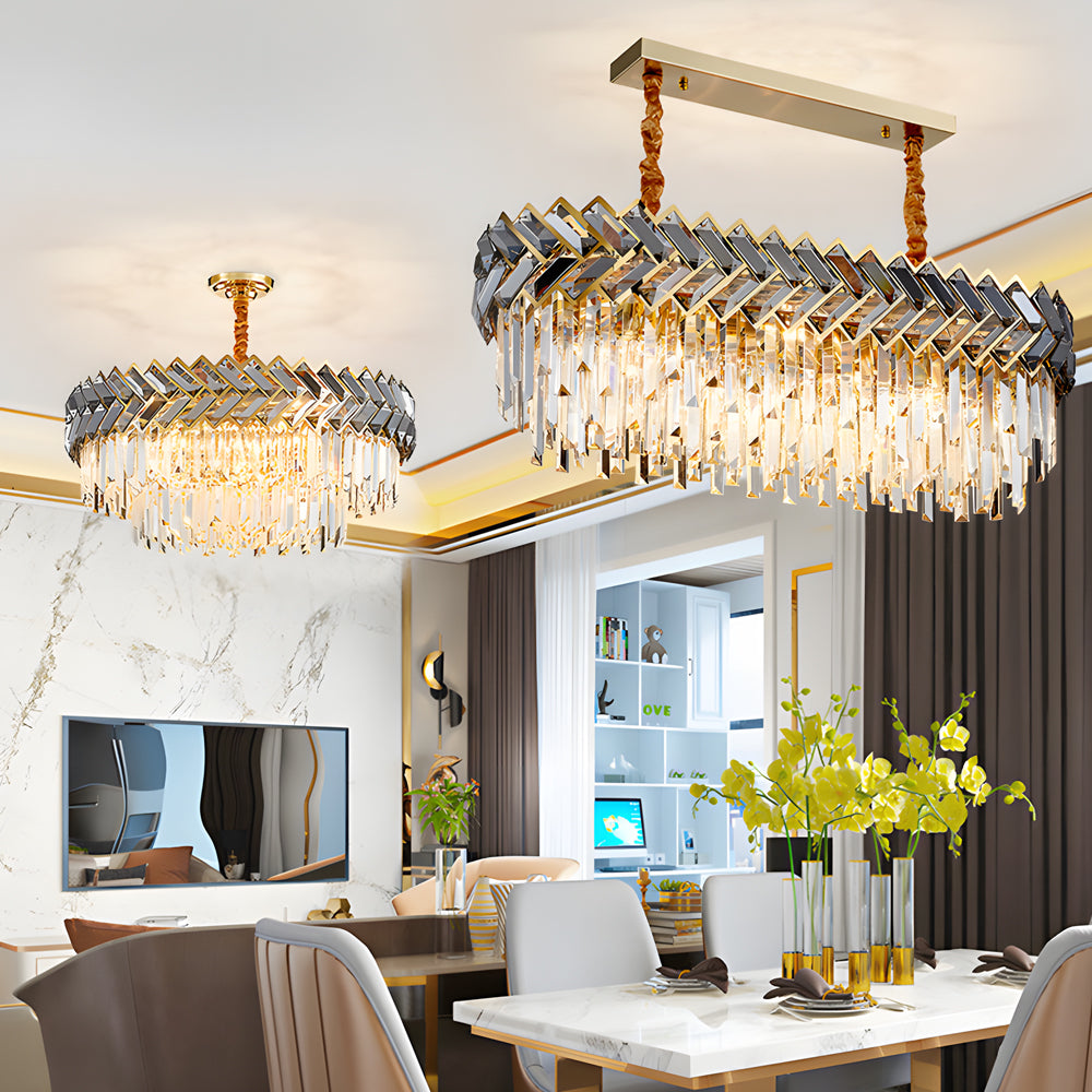 Modern LED Dimmable Dining Room Crystal Chandelier-Round/Rectangle