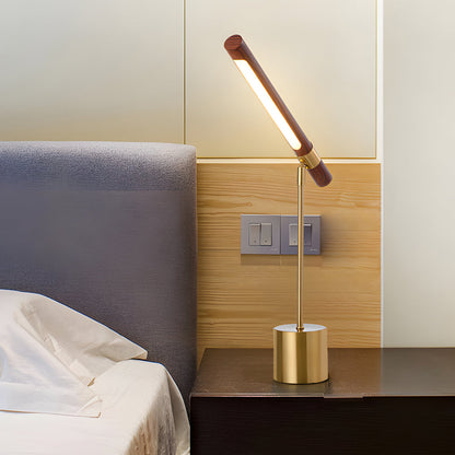 Minimalist Linear Wood LED Desk Lamp with USB Port and Dimmable Light Bar