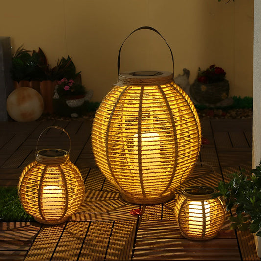 Waterproof LED Rattan Portable Modern Outdoor Solar Lanterns Garden Lamp