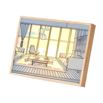 Wood Frame Ins Touch Control Dimmable LED Sunshine Painting Night Light