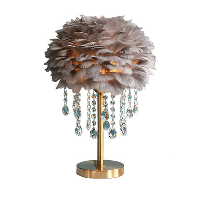 LED Feather Table Lamp with Ambient Crystal Tassels Lighting