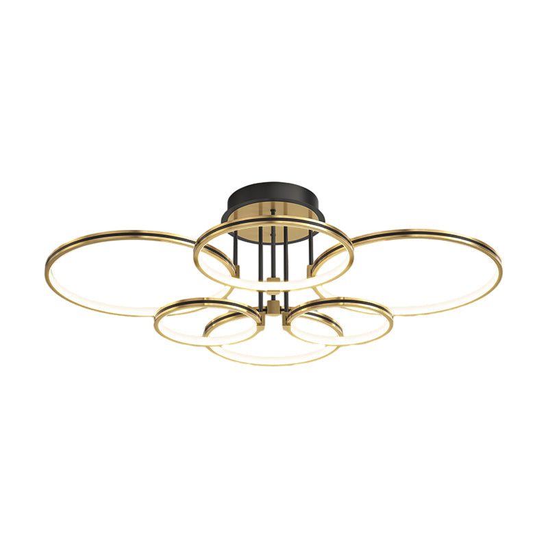 3/5/6 Rings Three Step Dimming Gold Modern Ceiling Lights with Leather