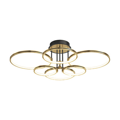 3/5/6 Rings Three Step Dimming Gold Modern Ceiling Lights with Leather