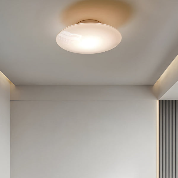 Modern White Glass LED Flush Mount Ceiling Lamp for Bedroom - Minimalist Style